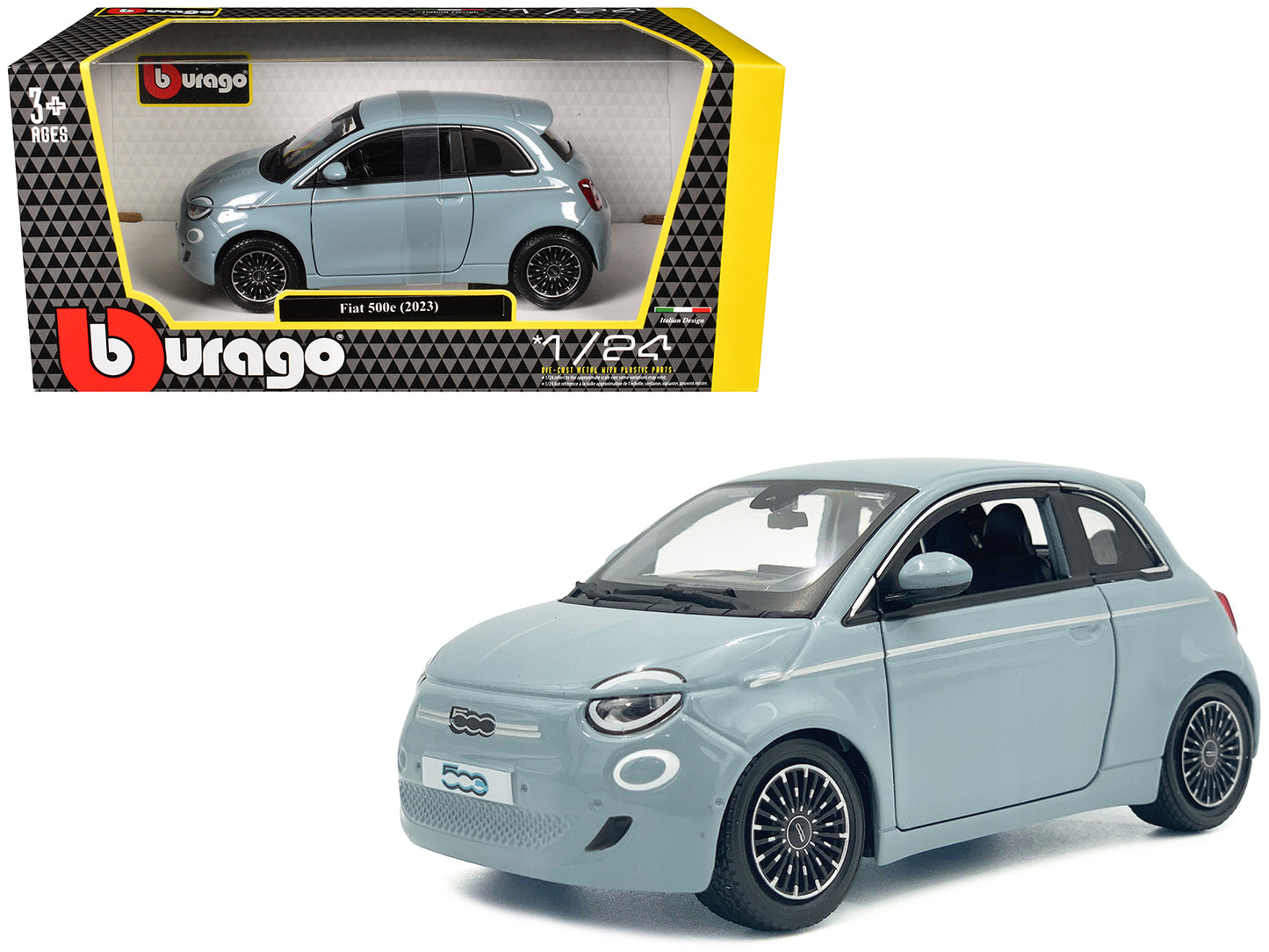 2023 Fiat 500e Light Blue 1/24 Diecast Model Car by Bburago