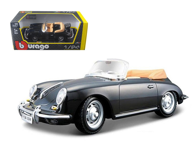1961 Porsche 356 B Cabriolet Black 1/24 Diecast Model Car by Bburago-DiecastModeler.com