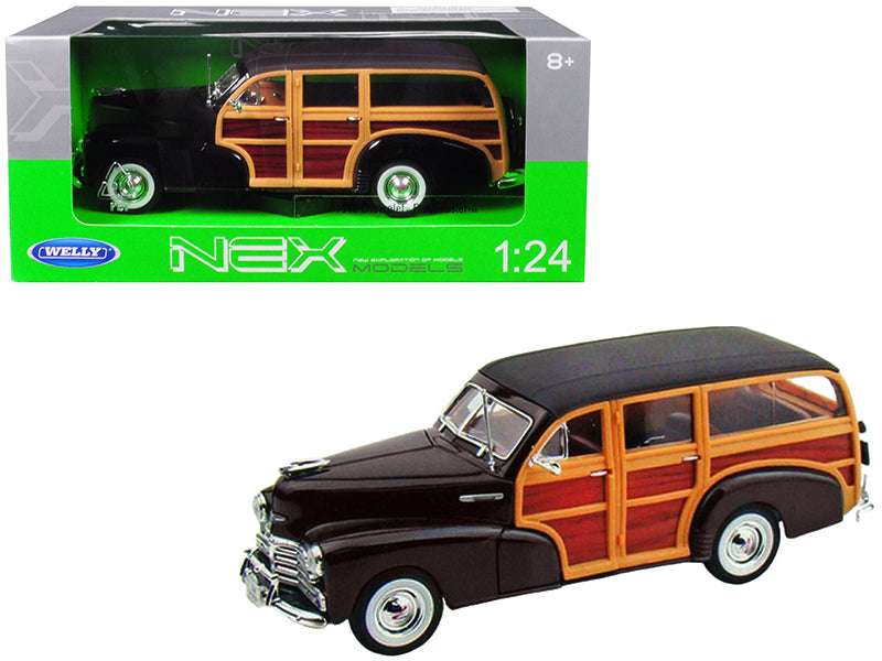 1948 Chevrolet Woody Fleetmaster Dark Brown 1/24 Diecast Model Car by Welly-DiecastModeler.com