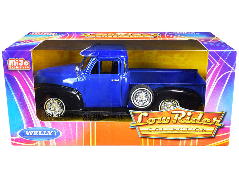 1953 Chevrolet 3100 Pickup Truck Blue and Black "Low Rider Collection" 1/24 Diecast Model Car by Welly-DiecastModeler.com