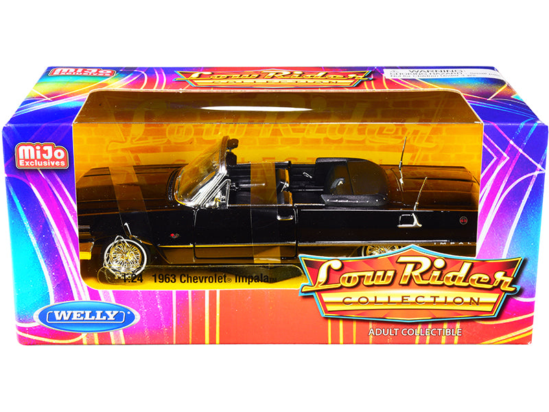 1963 Chevrolet Impala SS Convertible Black "Low Rider Collection" 1/24 Diecast Model Car by Welly-DiecastModeler.com