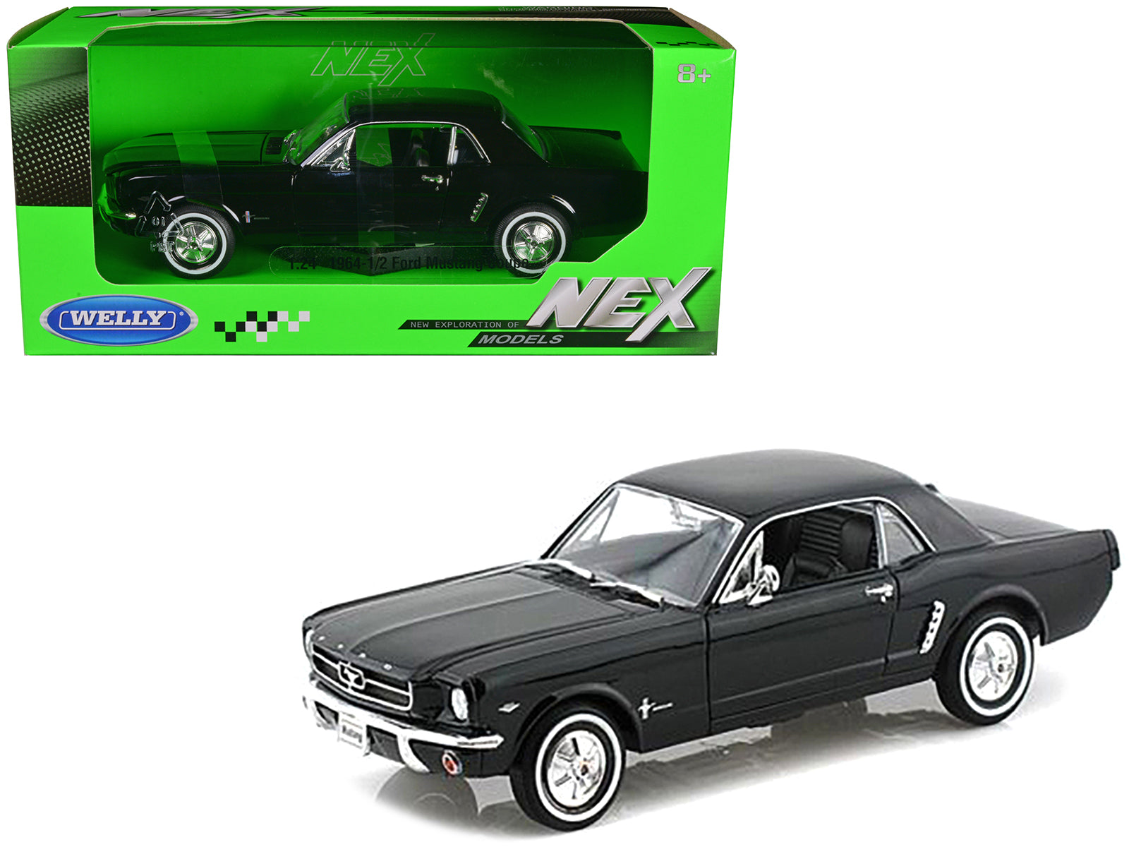 1964 1/2 Ford Mustang Coupe Hard Top Black 1/24 Diecast Model Car by Welly-DiecastModeler.com