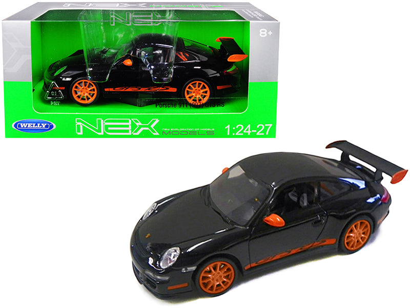 Porsche 911 (997) GT3 RS Black with Orange Accents 1/24-1/27 Diecast Model Car by Welly-DiecastModeler.com
