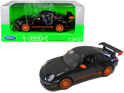Porsche 911 (997) GT3 RS Black with Orange Accents 1/24-1/27 Diecast Model Car by Welly-DiecastModeler.com