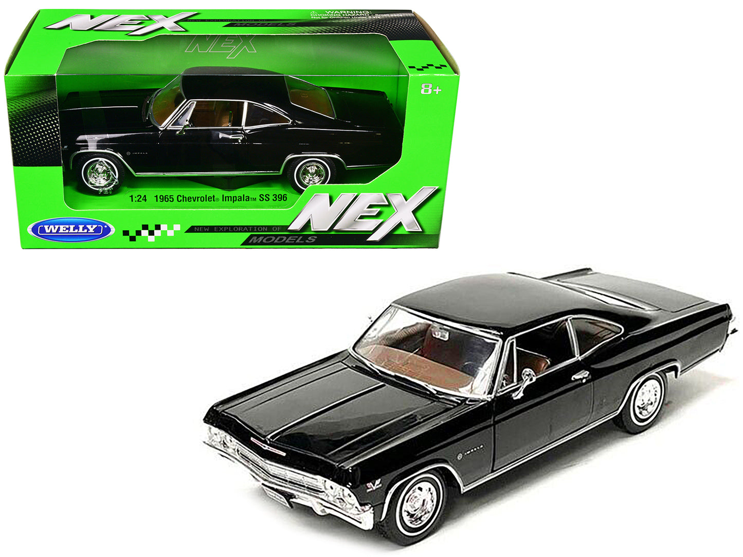 1965 Chevrolet Impala SS 396 Black with Brown Interior "NEX Models" 1/24 Diecast Model Car by Welly-DiecastModeler.com