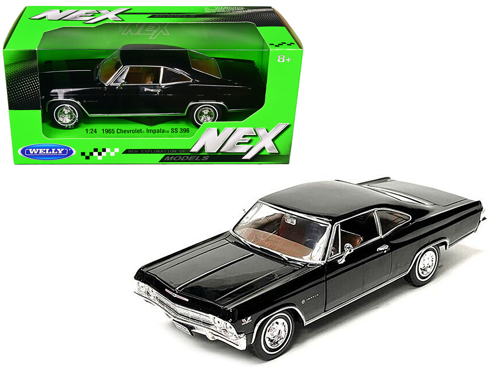 1965 Chevrolet Impala SS 396 Black with Brown Interior "NEX Models" 1/24 Diecast Model Car by Welly-DiecastModeler.com