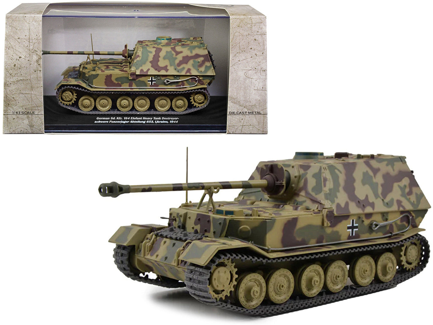 German Sd. Kfz. 184 Elefant Heavy Tank Destroyer "Schwere Panzerjager Abteilung 653 Ukraine 1944" 1/43 Diecast Model by AFVs of WWII-DiecastModeler.com