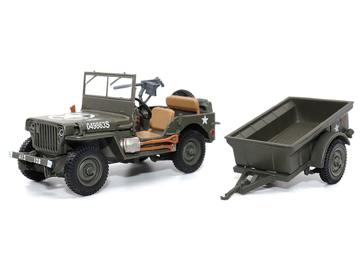 Willys Jeep 1/4-Ton Utility Truck Olive Drab with Trailer "United States Army" 1/43 Diecast Model by Militaria Die Cast-DiecastModeler.com