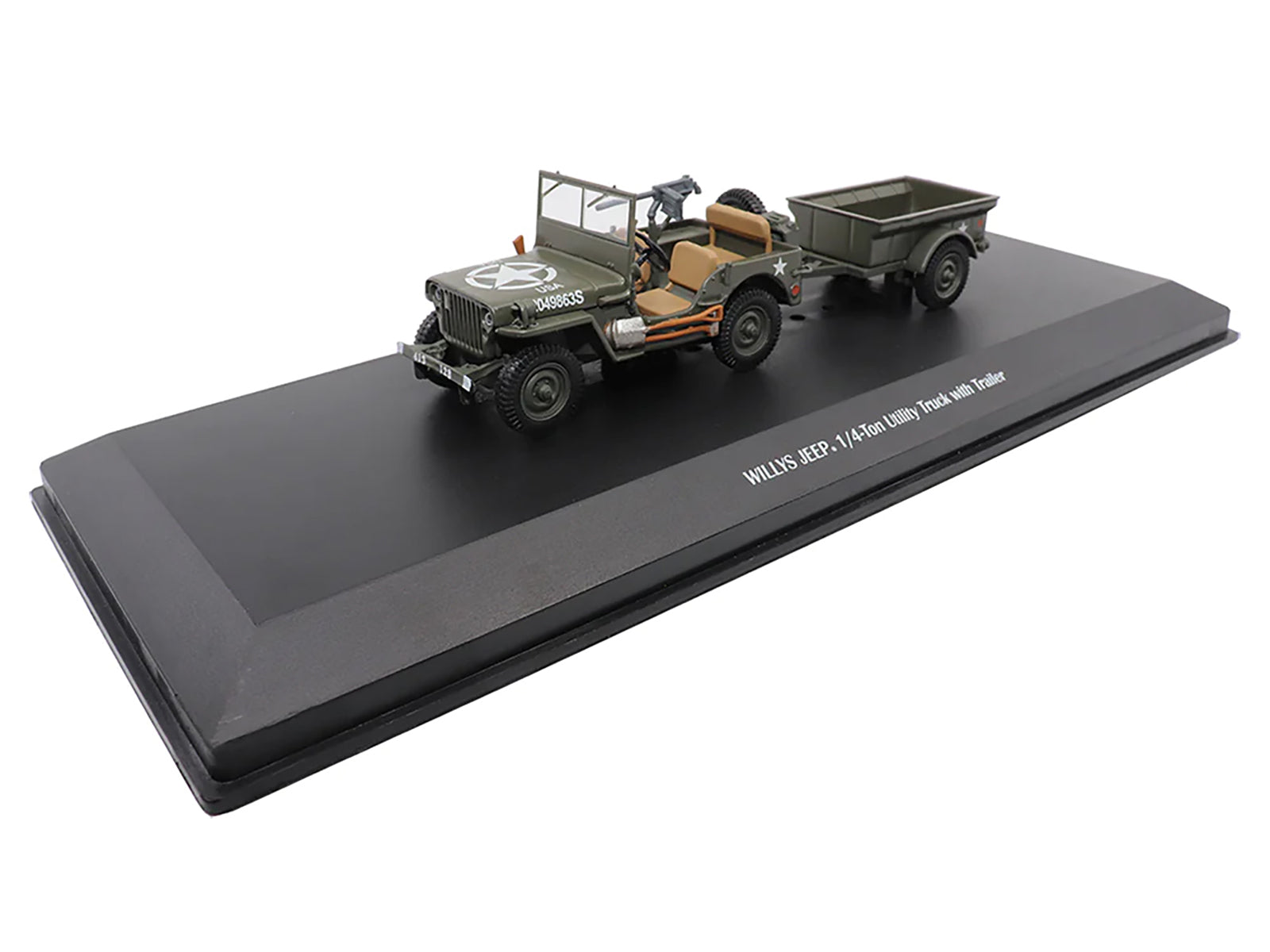 Willys Jeep 1/4-Ton Utility Truck Olive Drab with Trailer "United States Army" 1/43 Diecast Model by Militaria Die Cast-DiecastModeler.com