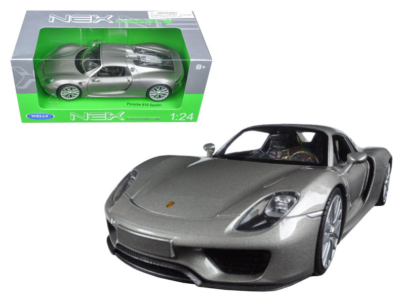Porsche 918 Spyder Silver Closed Roof 1/24 Diecast Model Car by Welly-DiecastModeler.com