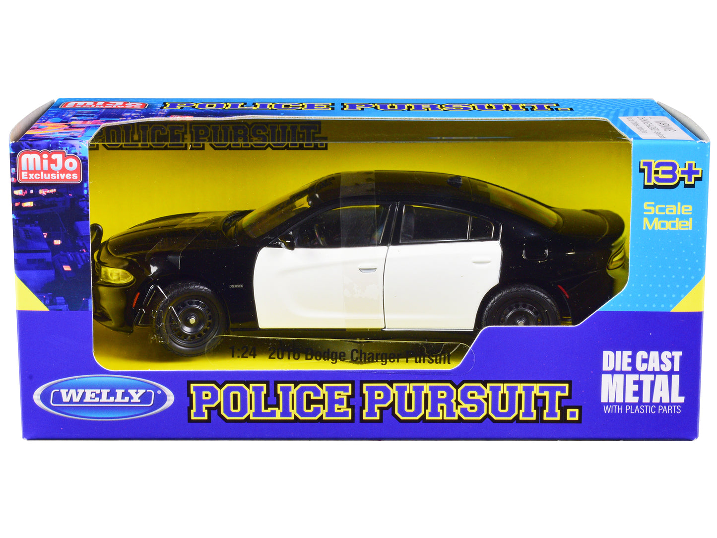 2016 Dodge Charger Pursuit Police Interceptor Black and White Unmarked "Police Pursuit" Series 1/24 Diecast Model Car by Welly-DiecastModeler.com