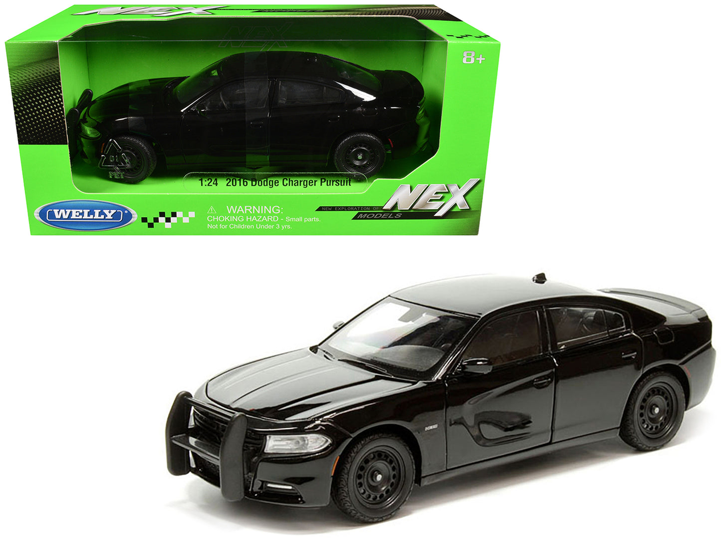 2016 Dodge Charger Pursuit Police Interceptor Black Unmarked "Police Pursuit" Series 1/24 Diecast Model Car by Welly-DiecastModeler.com