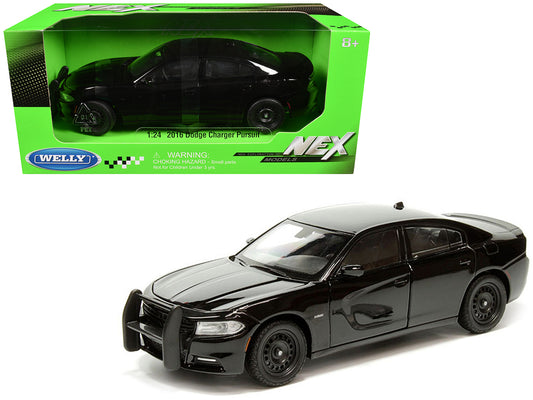 2016 Dodge Charger Pursuit Police Interceptor Black Unmarked "Police Pursuit" Series 1/24 Diecast Model Car by Welly