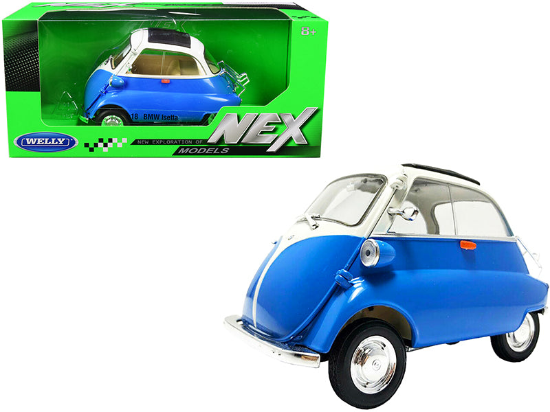BMW Isetta Blue and White "NEX Models" 1/18 Diecast Model Car by Welly-DiecastModeler.com