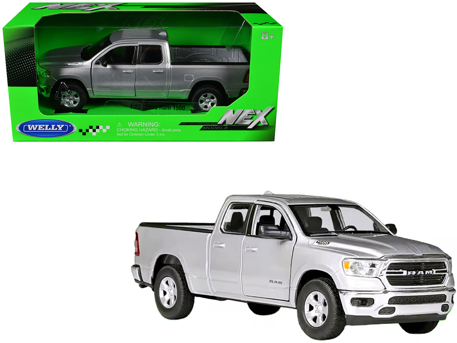 2019 RAM 1500 Pickup Truck Silver Metallic "NEX Models" Series 1/27 Diecast Model Car by Welly-DiecastModeler.com