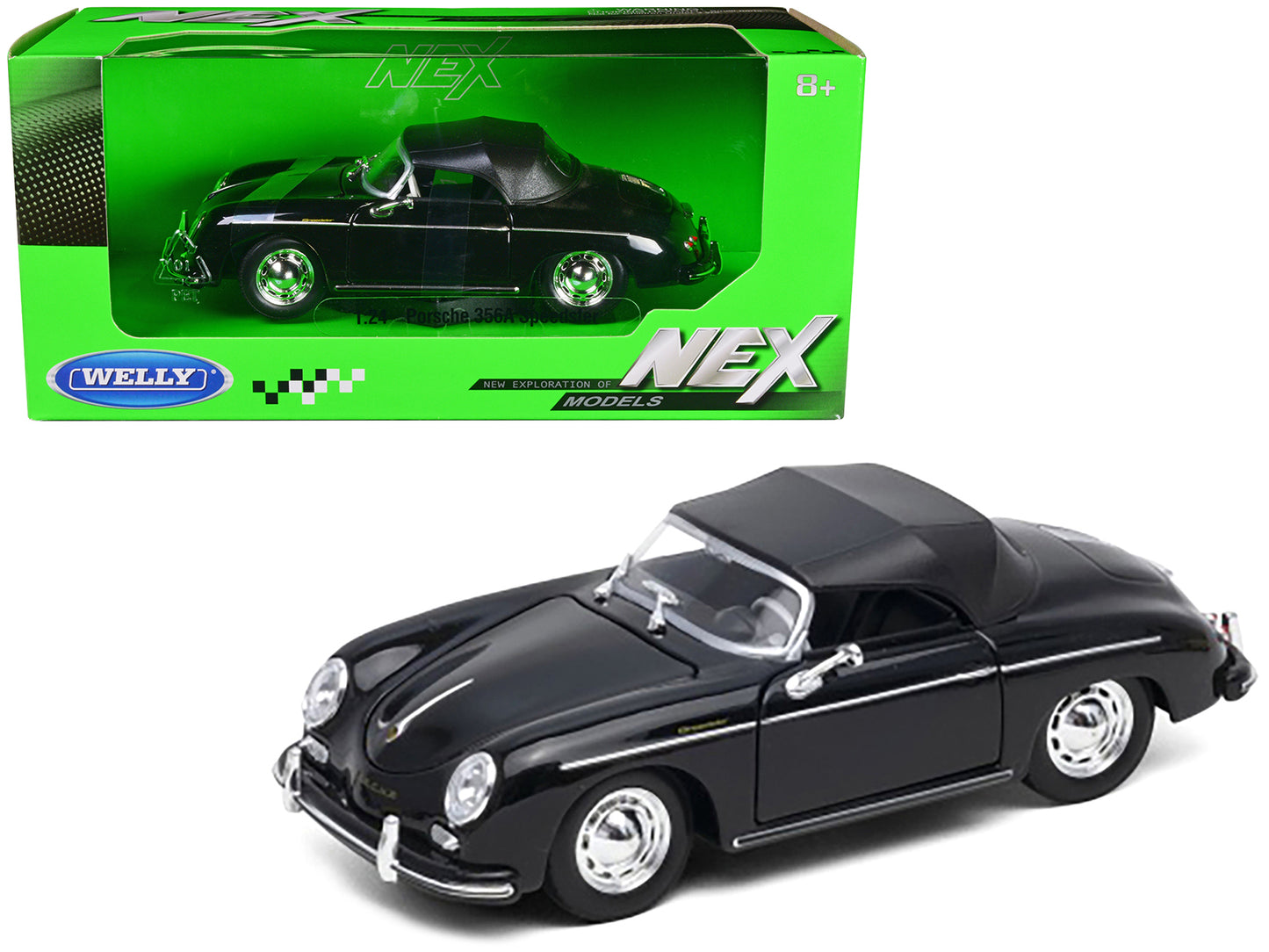 Porsche 356A Speedster Soft Top Black "NEX Models" Series 1/24 Diecast Model Car by Welly-DiecastModeler.com