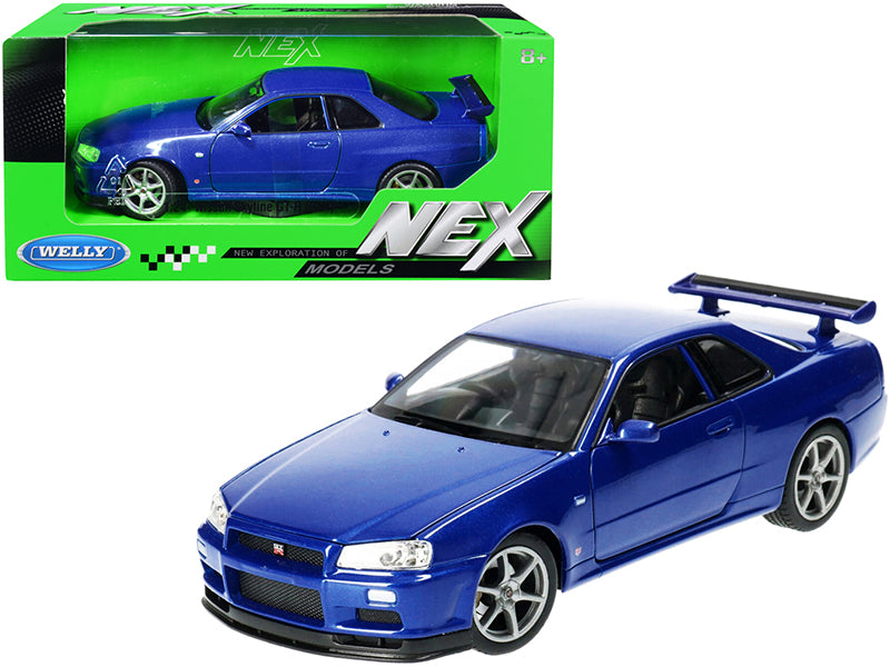 Nissan Skyline GT-R (R34) RHD (Right Hand Drive) Blue Metallic "NEX Models" 1/24 Diecast Model Car by Welly-DiecastModeler.com