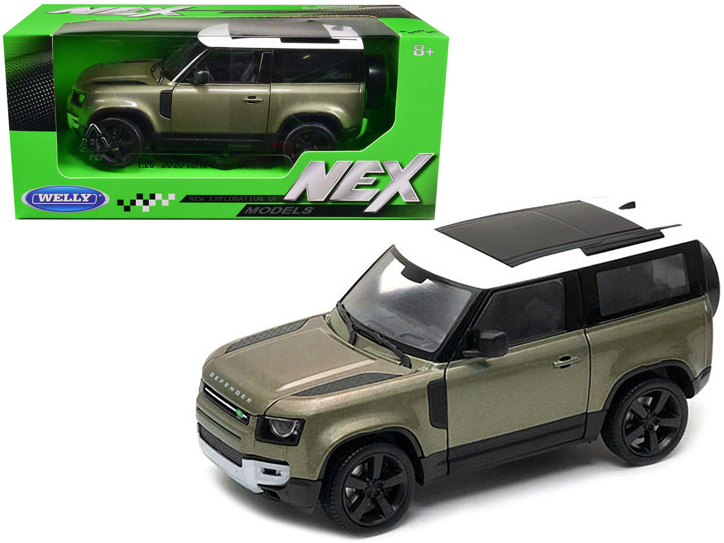 2020 Land Rover Defender Green Metallic with White Top "NEX Models" 1/26 Diecast Model Car by Welly-DiecastModeler.com
