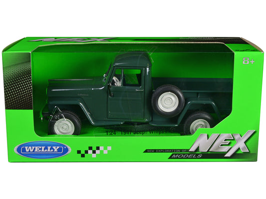 1947 Jeep Willys Pickup Truck Dark Green "NEX Models" Series 1/24 Diecast Model Car by Welly-DiecastModeler.com