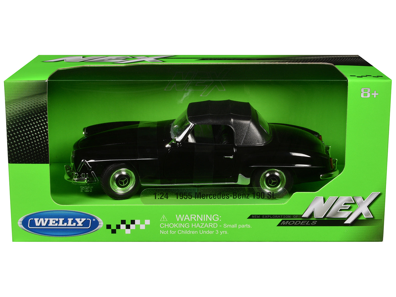 1955 Mercedes-Benz 190 SL (Closed Roof) Black "NEX Models" Series 1/24 Diecast Model Car by Welly-DiecastModeler.com