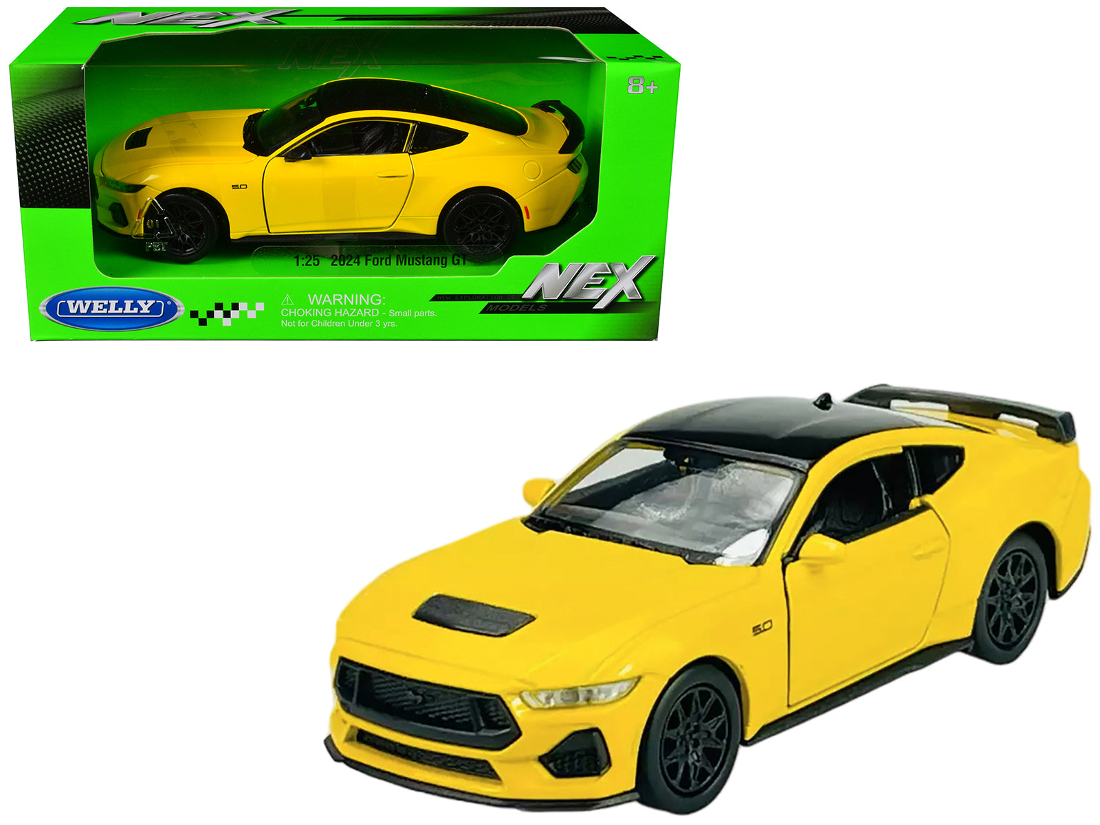 2024 Ford Mustang GT 5.0 Yellow with Black Top "NEX Models" Series 1/25 Diecast Model Car by Welly-DiecastModeler.com