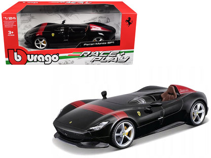 Ferrari Monza SP1 Black Metallic with Red Stripes "Race & Play" Series 1/24 Diecast Model Car by Bburago
