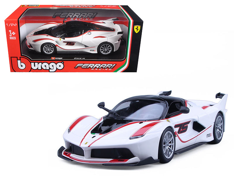Ferrari Racing FXX-K #75 White 1/24 Diecast Model Car by Bburago-DiecastModeler.com