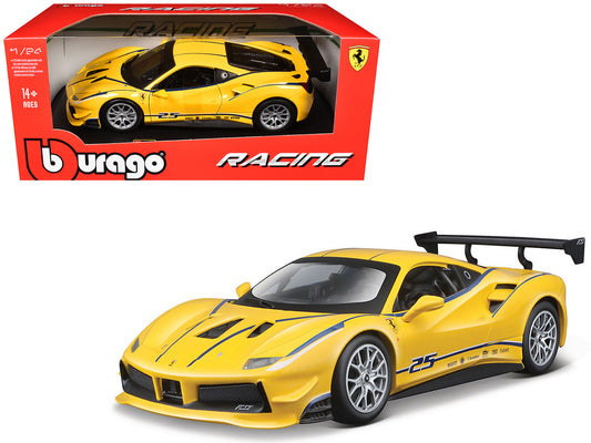 Ferrari 488 Challenge #25 Yellow with Blue Stripes "Ferrari Racing" 1/24 Diecast Model Car by Bburago