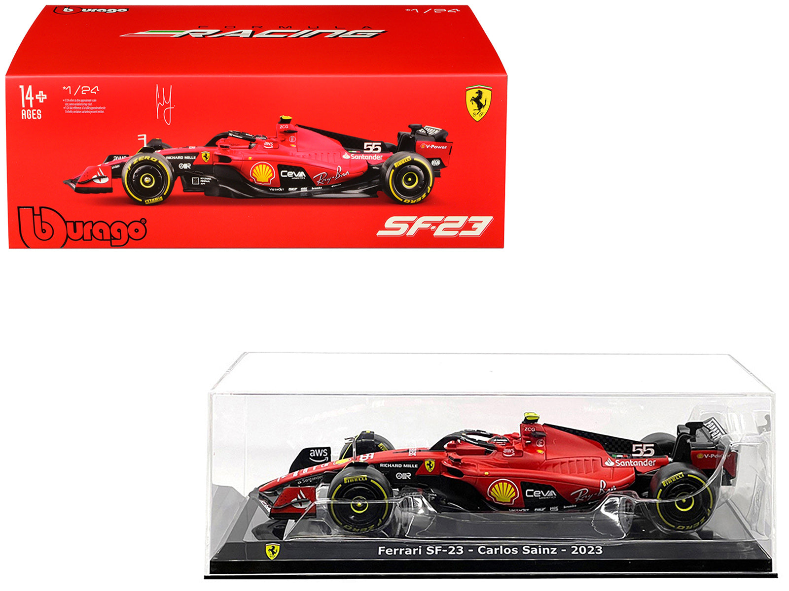 Ferrari SF-23 #55 Carlos Sainz Formula One F1 World Championship (2023) "Formula Racing" Series 1/24 Diecast Model Car by Bburago-DiecastModeler.com