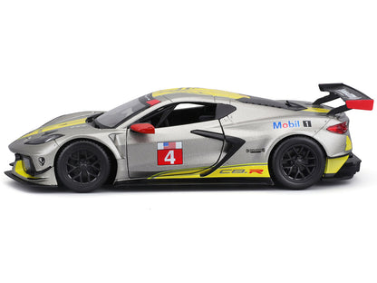 2020 Chevrolet Corvette C8.R #4 Silver Metallic with Yellow Stripes "Race" Series 1/24 Diecast Model Car by Bburago-DiecastModeler.com