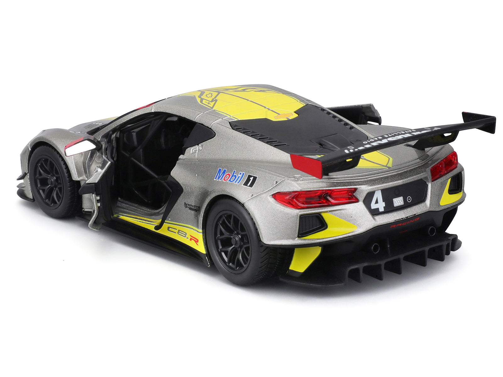 2020 Chevrolet Corvette C8.R #4 Silver Metallic with Yellow Stripes "Race" Series 1/24 Diecast Model Car by Bburago-DiecastModeler.com