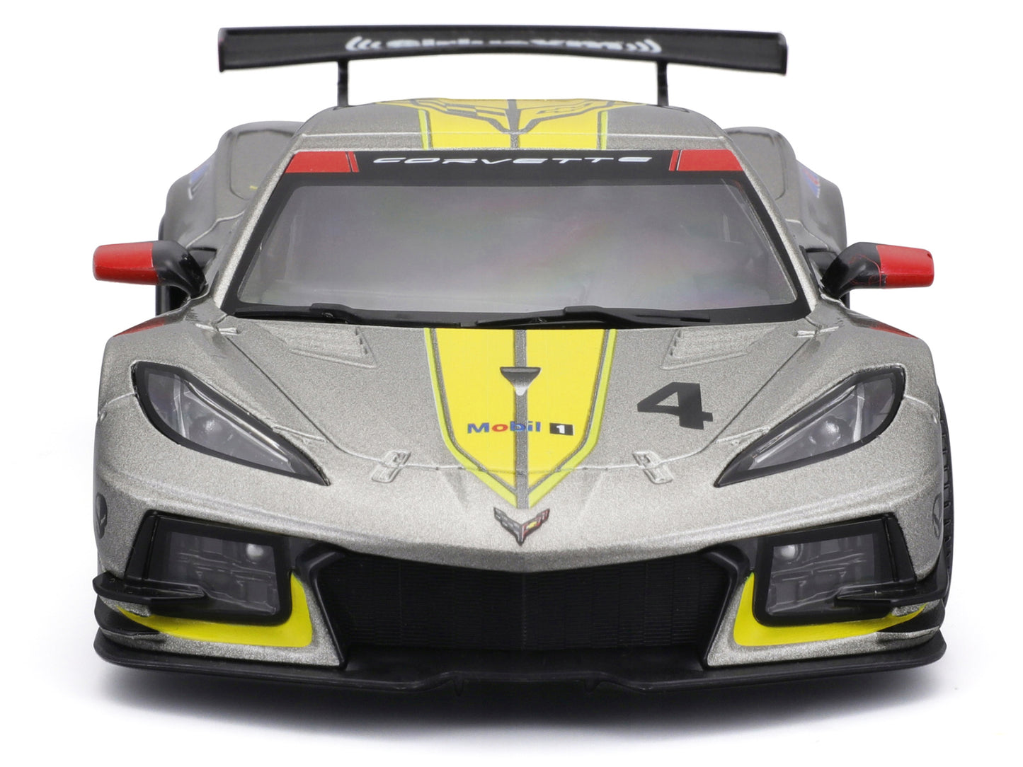 2020 Chevrolet Corvette C8.R #4 Silver Metallic with Yellow Stripes "Race" Series 1/24 Diecast Model Car by Bburago-DiecastModeler.com