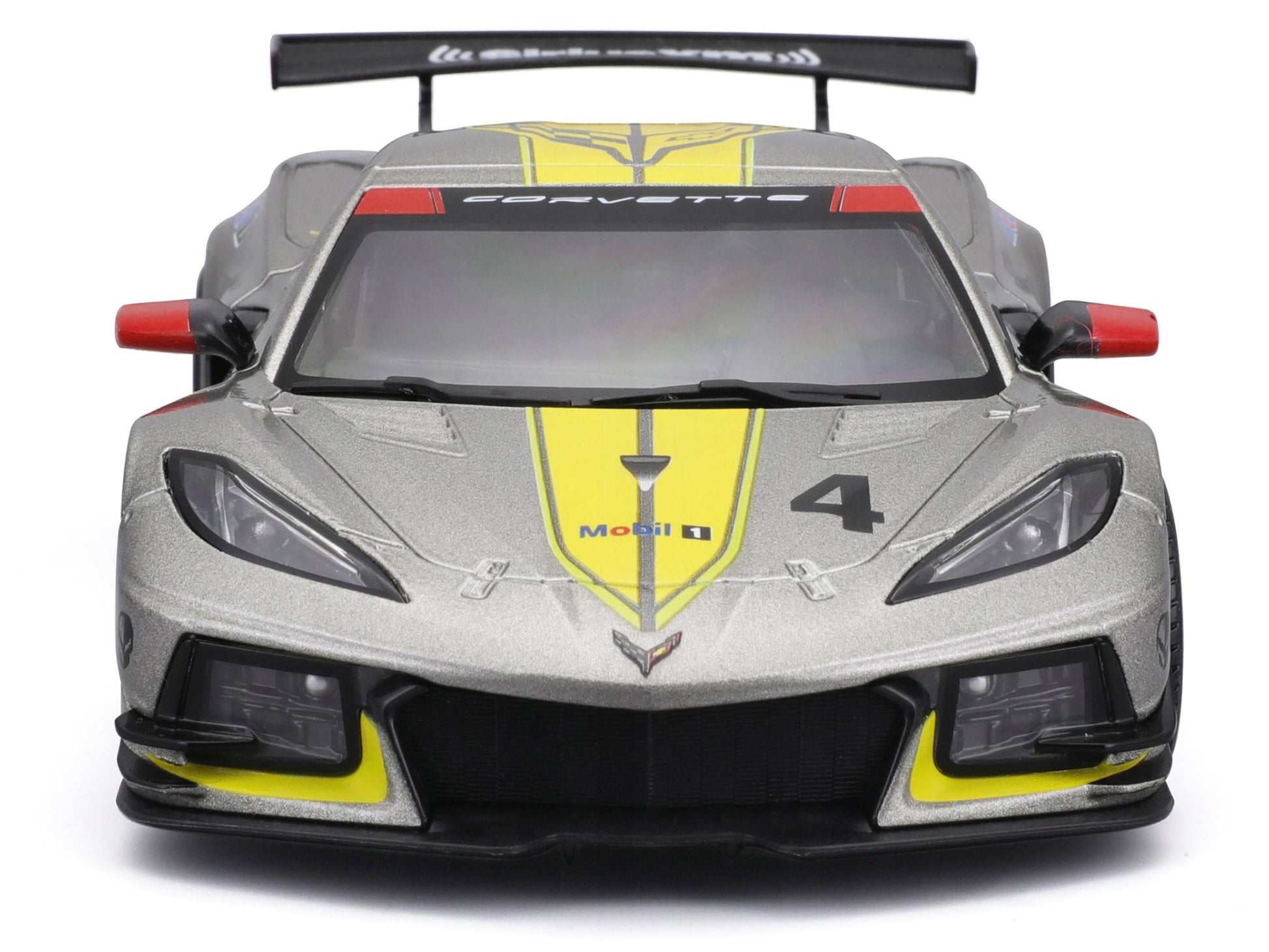 2020 Chevrolet Corvette C8.R #4 Silver Metallic with Yellow Stripes "Race" Series 1/24 Diecast Model Car by Bburago-DiecastModeler.com