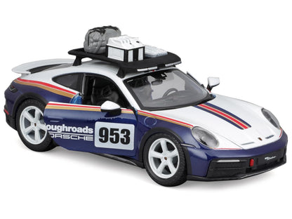 Porsche 911 Dakar #953 "Roughroads Porsche" Blue and White with Stripes and Roof Rack "Race" Series 1/24 Diecast Model Car by Bburago