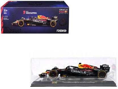 Red Bull Racing RB19 #1 Max Verstappen "Oracle" Winner Formula One F1 Championship "Drivers' Champion" (2023) with Display Case 1/24 Diecast Model Car by Bburago-DiecastModeler.com