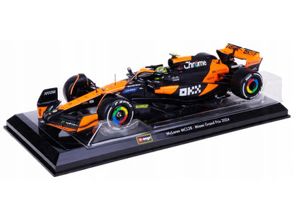 McLaren MCL38 #4 Lando Norris "OKX" Winner Formula One F1 "Miami GP" (2024) with Display Case 1/24 Diecast Model Car by Bburago