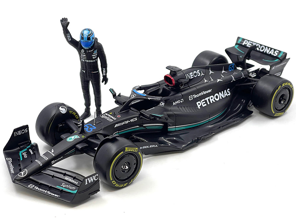 Mercedes-AMG W14 E Performance #63 George Russell "Petronas" Formula One F1 World Championship (2023) with Driver Figure 1/24 Diecast Model Car by Bburago-DiecastModeler.com
