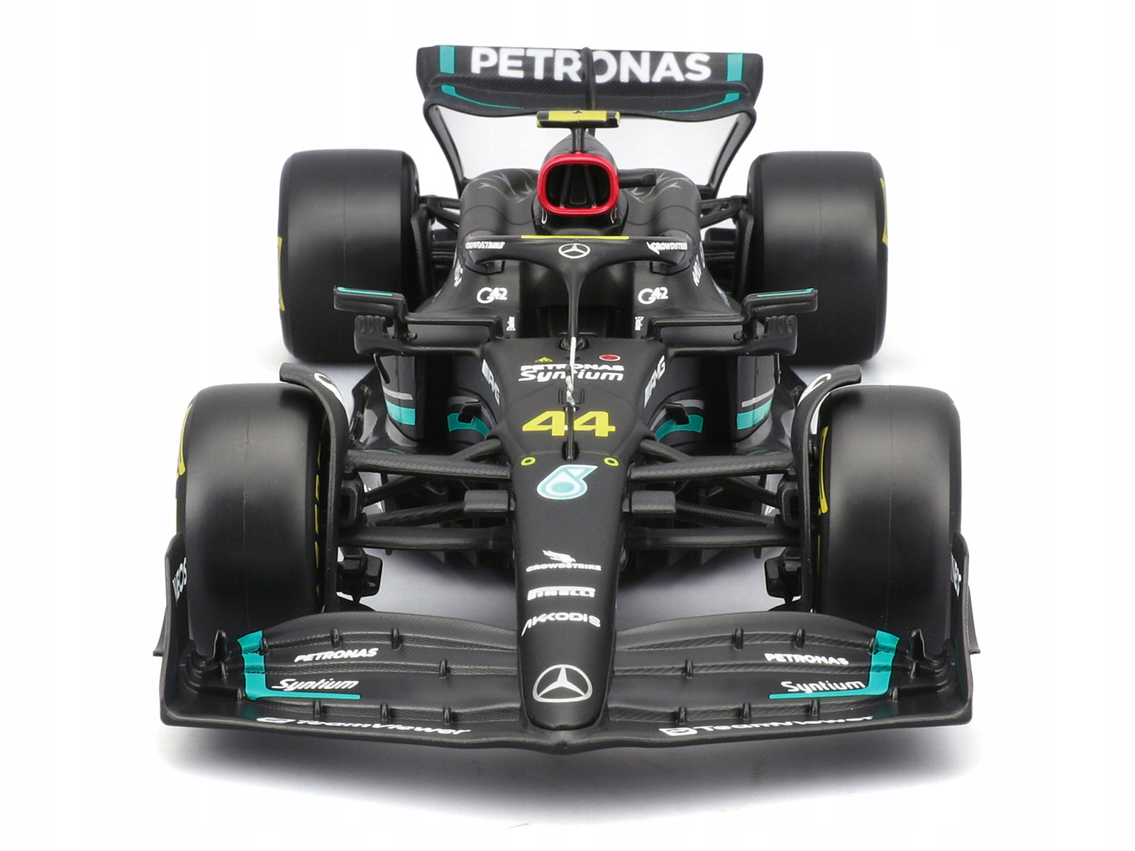 Mercedes-AMG F1 W14 E Performance #44 Lewis Hamilton "Petronas" Formula One F1 "World Championship" (2023) with Driver Figure "Race" Series 1/24 Diecast Model Car by Bburago-DiecastModeler.com