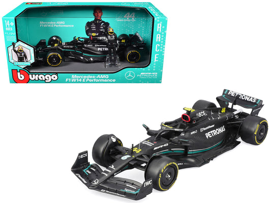 Mercedes-AMG F1 W14 E Performance #44 Lewis Hamilton "Petronas" Formula One F1 "World Championship" (2023) with Driver Figure "Race" Series 1/24 Diecast Model Car by Bburago-DiecastModeler.com