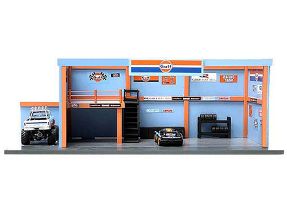 "Garage Diorama Gulf Oil" Diorama with Decals for 1/64 Scale Models by American Diorama