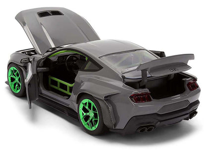2024 Ford Mustang RTR Gray with Green Wheels "Bigtime Muscle" Series 1/24 Diecast Model Car by Jada