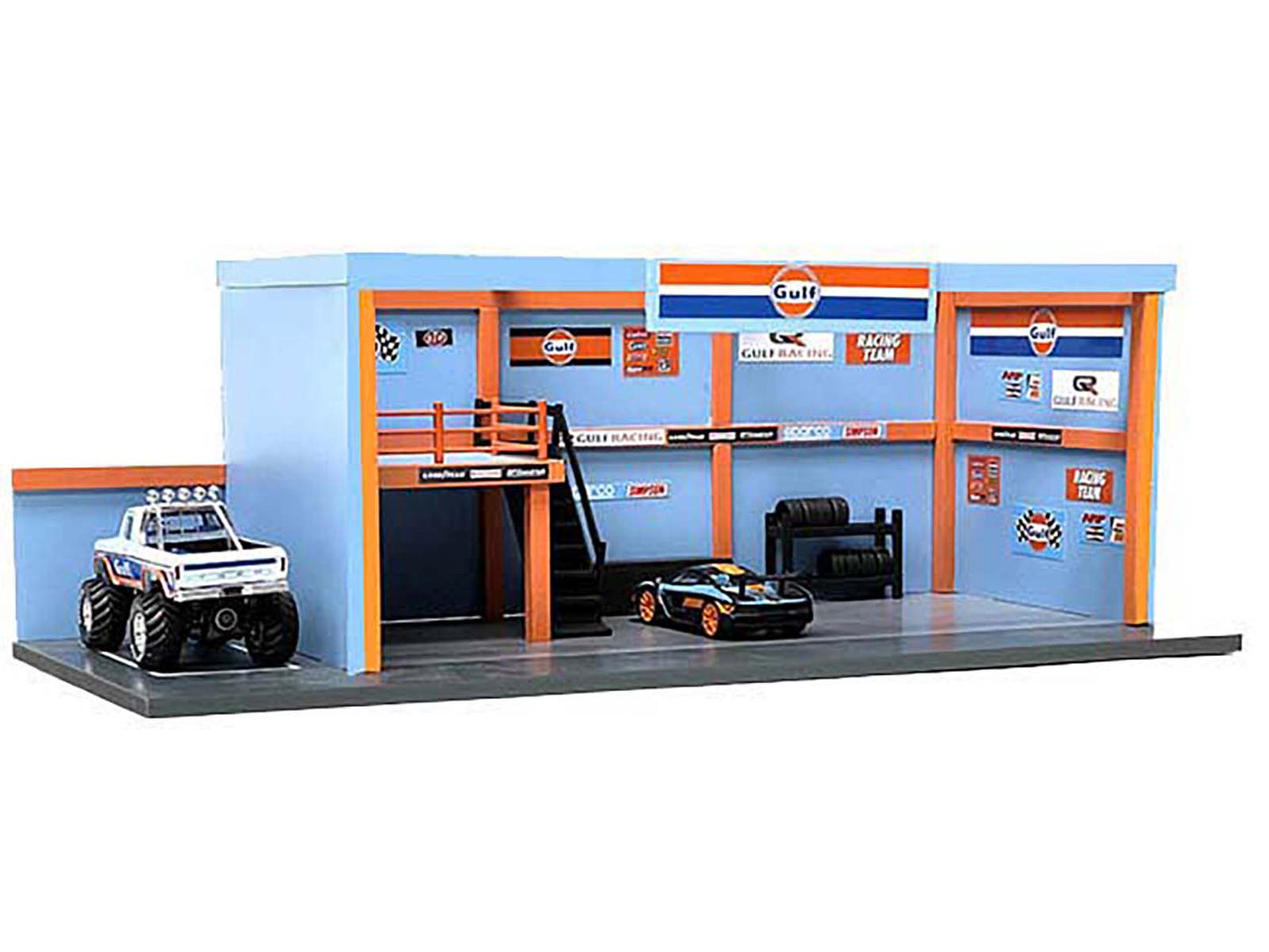 "Garage Diorama Gulf Oil" Diorama with Decals for 1/64 Scale Models by American Diorama-DiecastModeler.com
