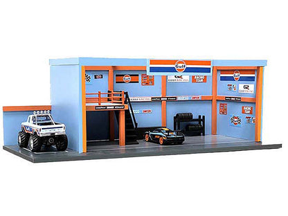 "Garage Diorama Gulf Oil" Diorama with Decals for 1/64 Scale Models by American Diorama-DiecastModeler.com