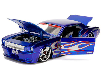 1965 Ford Mustang #5 "L. John's Racing" Candy Blue with Flame Graphics "Bigtime Muscle" Series 1/24 Diecast Model Car by Jada-DiecastModeler.com