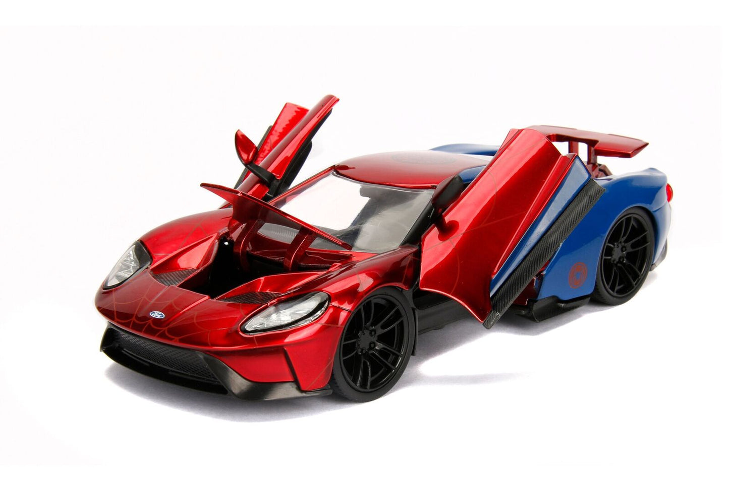 2017 Ford GT with Spider Man Diecast Figurine "Marvel" Series 1/24 Diecast Model Car by Jada-DiecastModeler.com