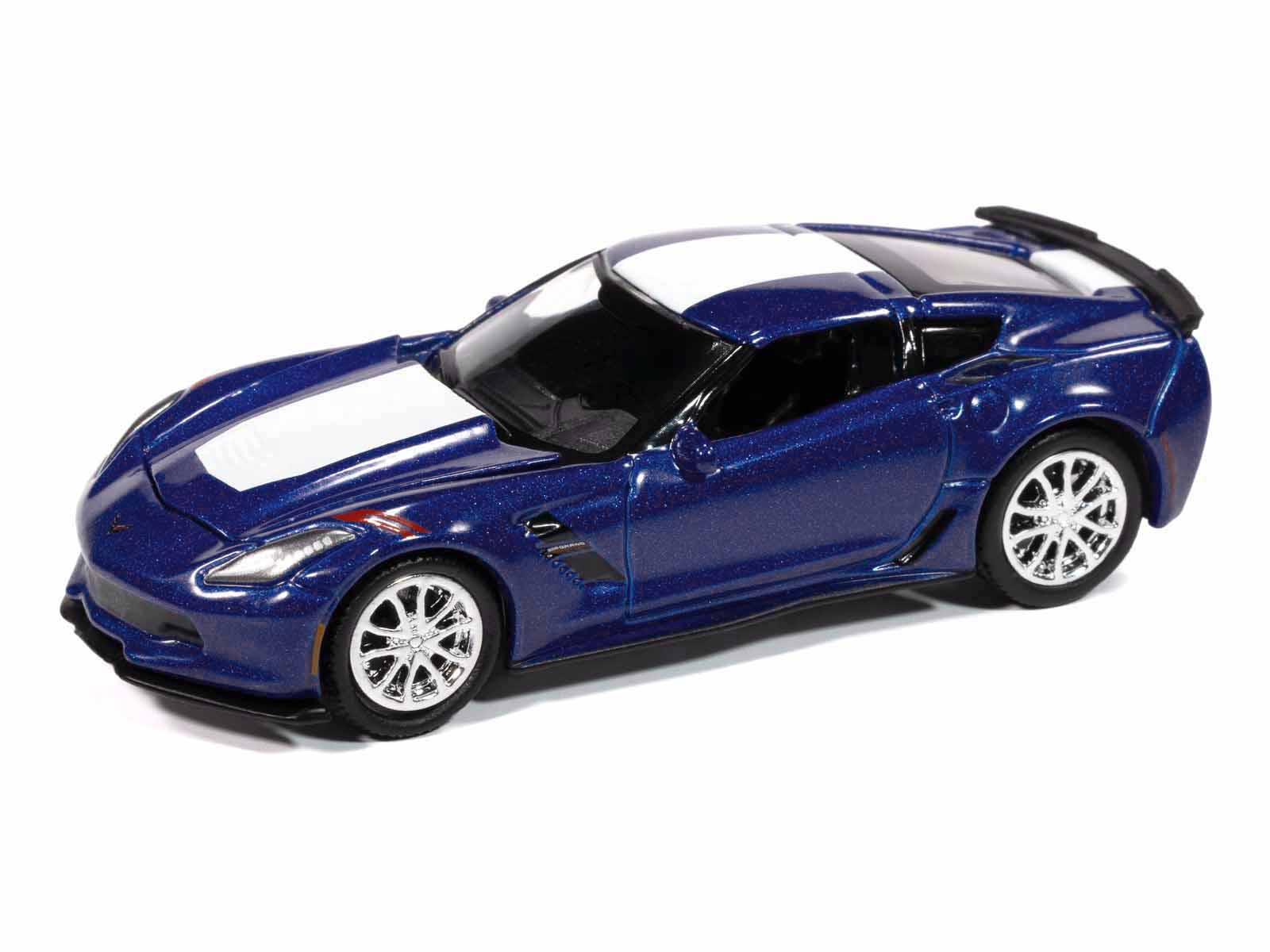 2018 Chevrolet Corvette Grand Sport Admiral Blue with White Stripe "Sports Cars" Series 1/64 Diecast Model Car by Auto World-DiecastModeler.com