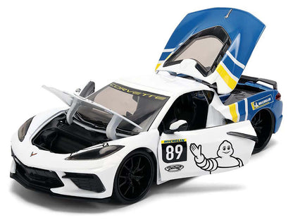 2020 Chevrolet Corvette Stingray C8 #89 "Michelin" White with Yellow and Blue Stripes "Bigtime Muscle" Series 1/24 Diecast Model Car by Jada-DiecastModeler.com
