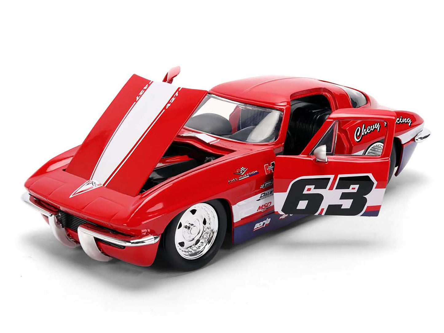 1963 Chevrolet Corvette Stingray #63 "Chevy Racing" Red with White and Blue Stripes "Bigtime Muscle" Series 1/24 Diecast Model Car by Jada-DiecastModeler.com