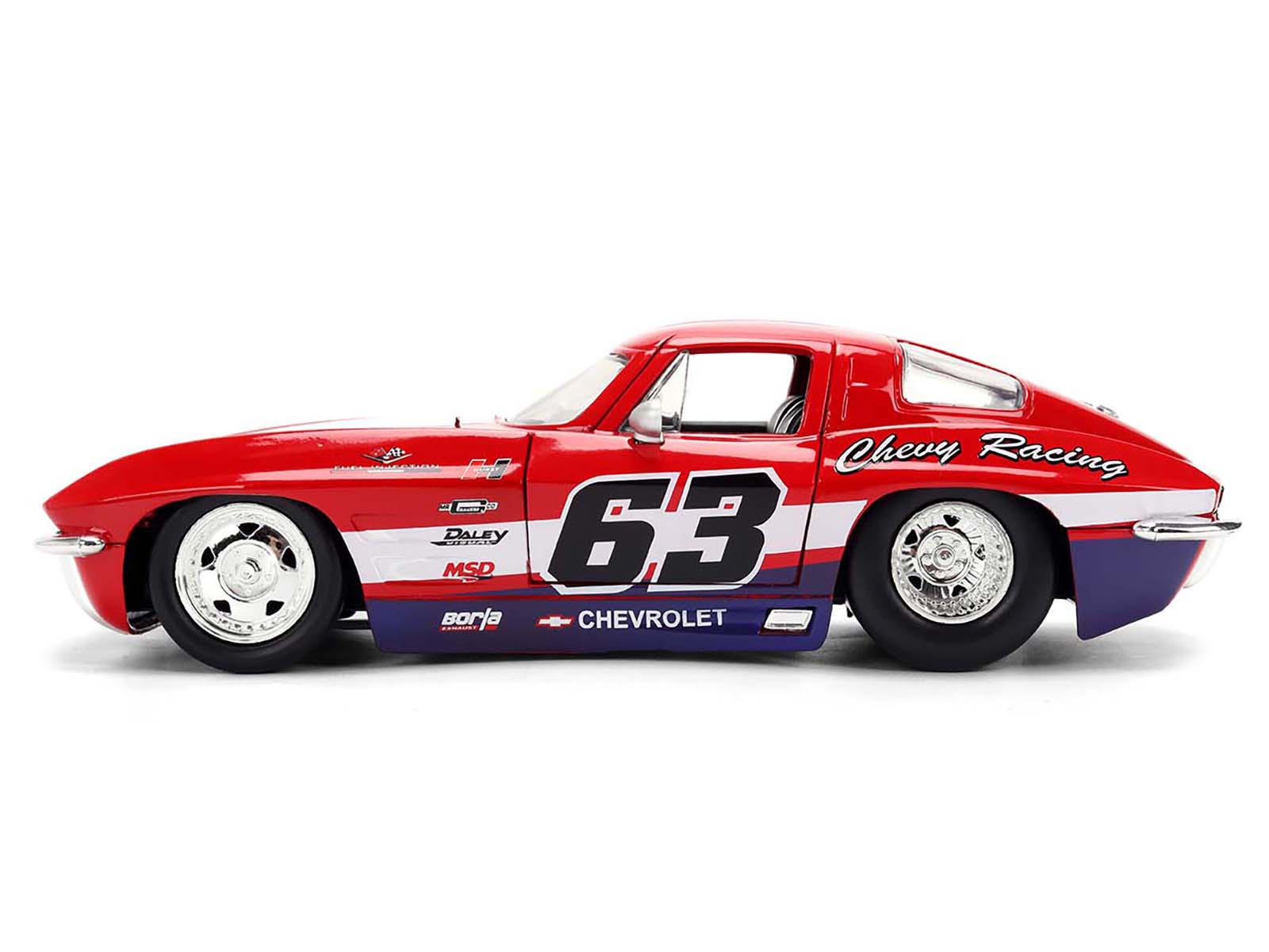 1963 Chevrolet Corvette Stingray #63 "Chevy Racing" Red with White and Blue Stripes "Bigtime Muscle" Series 1/24 Diecast Model Car by Jada-DiecastModeler.com