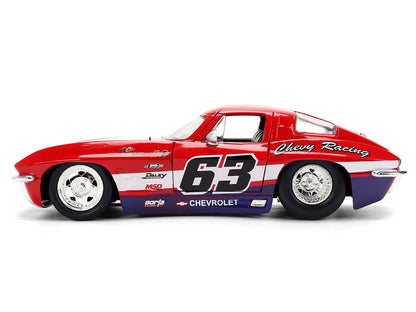 1963 Chevrolet Corvette Stingray #63 "Chevy Racing" Red with White and Blue Stripes "Bigtime Muscle" Series 1/24 Diecast Model Car by Jada-DiecastModeler.com